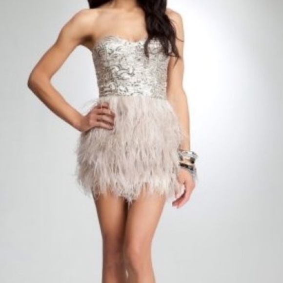 Bebe Silver Sequins And Feather Dress ...